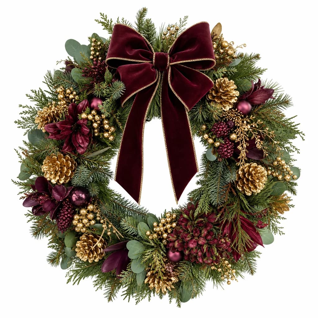Burgundy & Gold Christmas Wreath