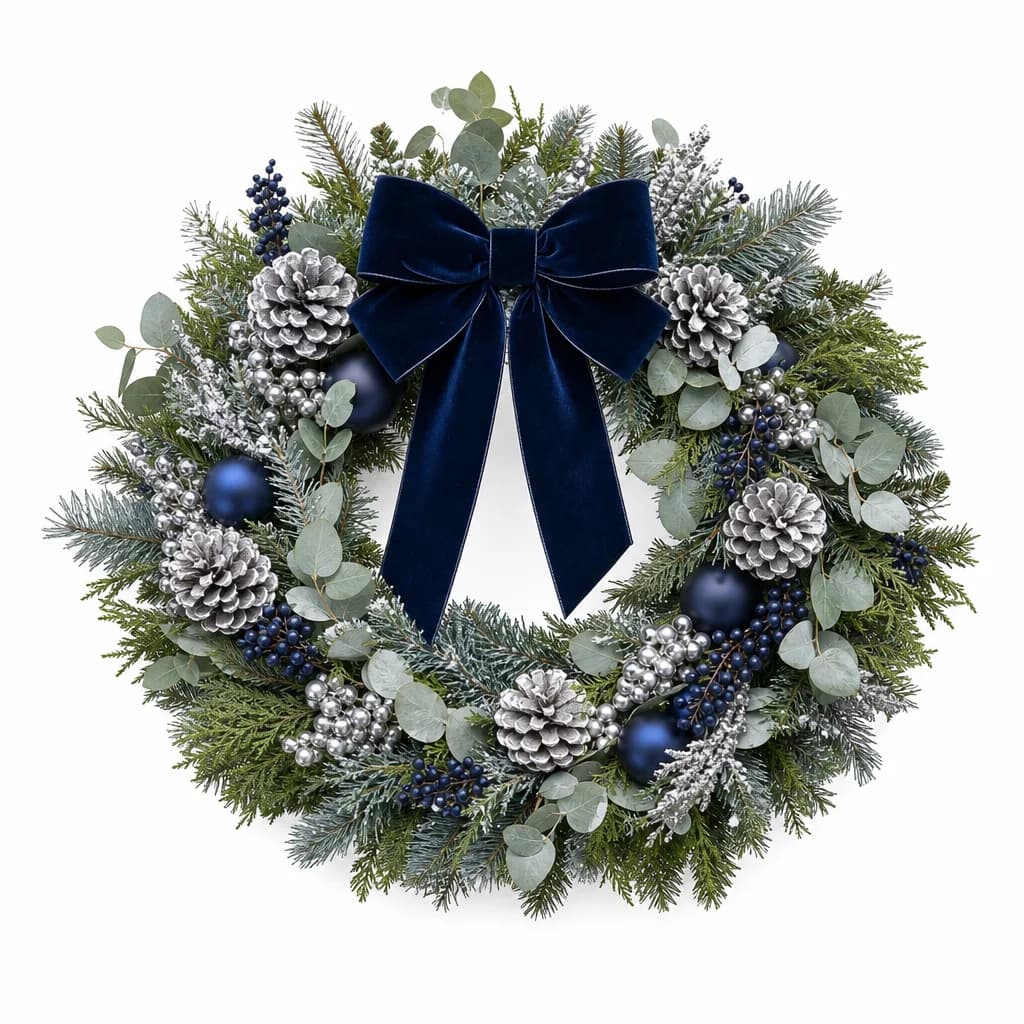 Midnight Navy & Silver Christmas Wreath