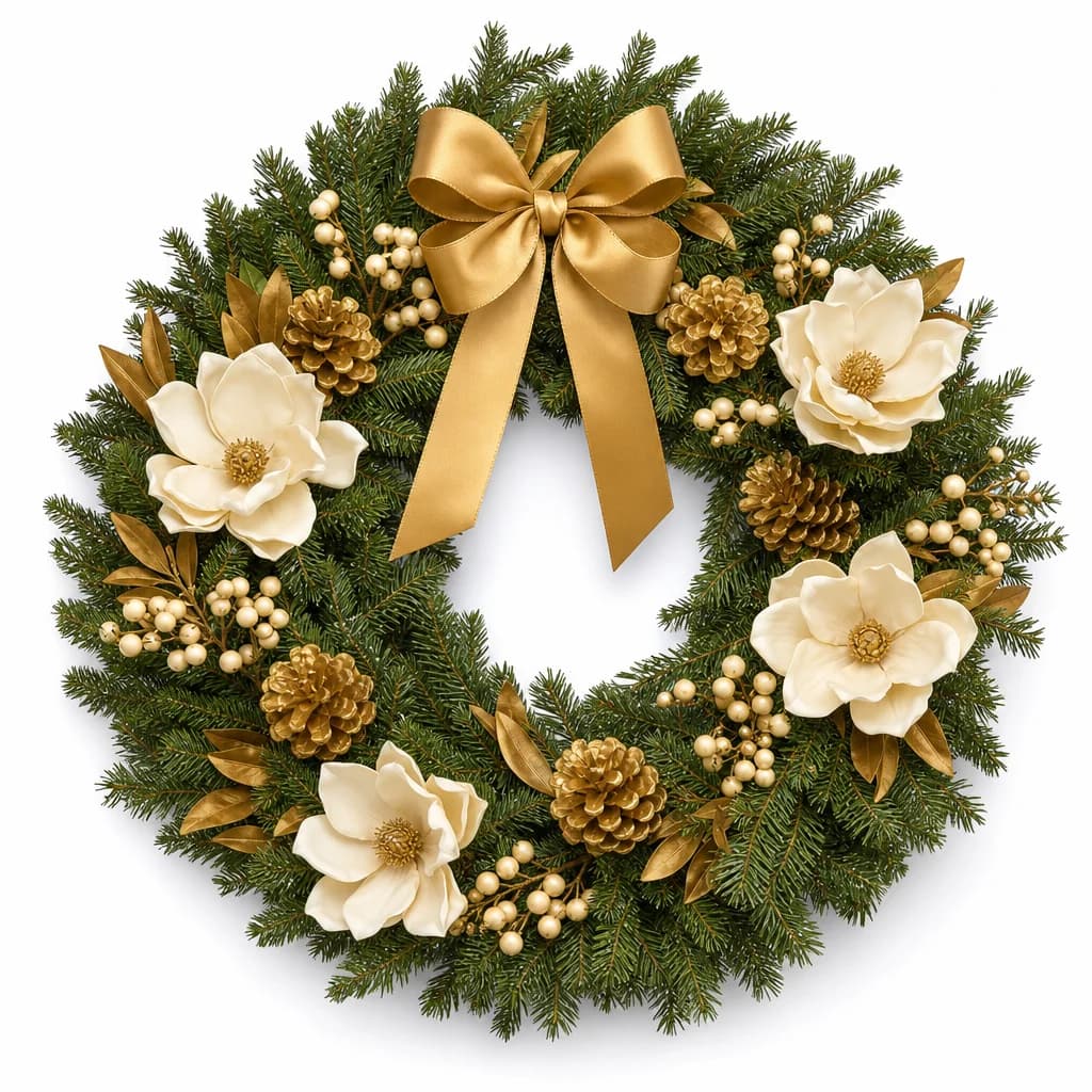 Gold & Cream Nobilis Fresh Christmas Wreath